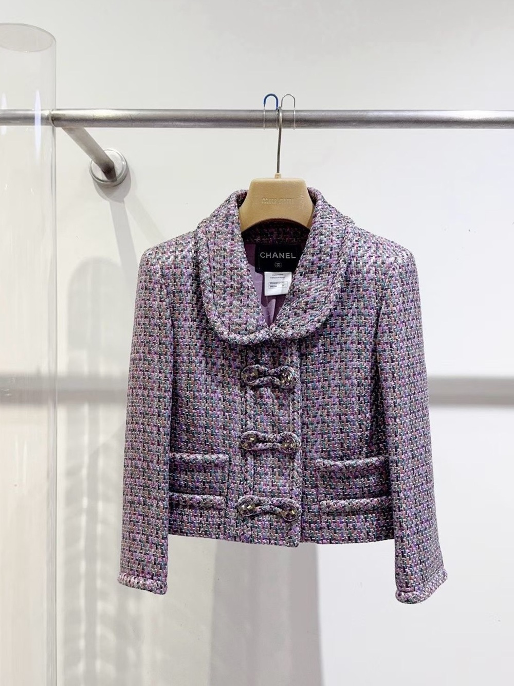 🚩steal CHANEL Pink Lavender Multi-Tone Tweed Cropped Jacket